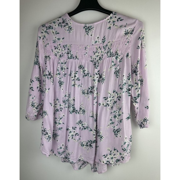 Torrid Crinkle Gauze Smocked Button-Front Top Floral Pink Womens Plus Size 2 2X - Picture 10 of 12